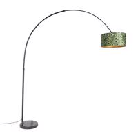 Botanická oblúková lampa s čiernym zamatovým tienidlom s motívom páv 50 cm - XXL