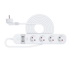 Inteligentný predlžovací kábel s vypínačom 4Z + 2xUSB-A+1xUSB-C 1,5m Wi-Fi Tuya biela