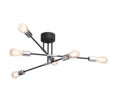 Luster na tyči FLAME 6xE27/60W/230V čierna/lesklý chróm