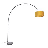 Oblúková lampa čierna s velúrovým odtieňom okrovo žltá so zlatom 50 cm - XXL