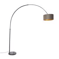 Oblúková lampa čierna zamatový tienidlo taupe so zlatom 50 cm - XXL