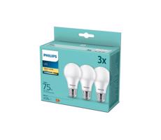 Philips LED sada žiaroviek 3x10W-75W E27 1055lm 2700K set 3ks, biela