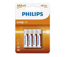 Philips Philips R03L4B/10 - 4 ks Zinkochloridová batéria AAA LONGLIFE 1,5V 450mAh