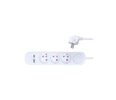 PP111USBC - Predlžovací kábel s vypínačom 3Z + 2xUSB 2m biela