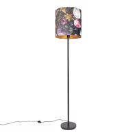 Romantická stojaca lampa čierna s kvetinovým tienidlom 40 cm - Simplo