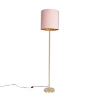 Romantická stojaca lampa mosadz s ružovým odtieňom 40 cm - Simplo