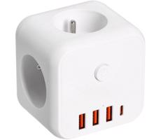 Rozbočovacia zásuvka s vypínačom LINEA 3x230V + 4xUSB A/C biela