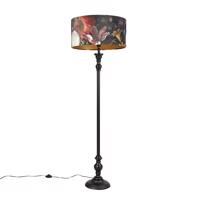 Stojaca lampa čierna so zamatovým odtieňom kvety zlaté 50 cm - Classico