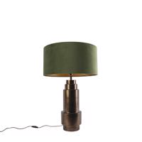 Stolná lampa v štýle art deco bronzový zamatový odtieň zelený so zlatom 50cm - Bruut