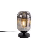 Stolná lampa v štýle art deco čierna s dymovým sklom - Banci