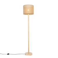 Vidiecka stojaca lampa drevená s ľanovým tienidlom natural 32 cm - Mels