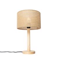 Vidiecka stolová lampa drevená s ľanovým tienidlom natural 25 cm - Mels