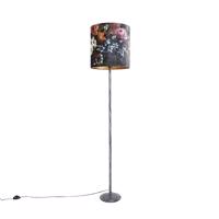 Vintage stojaca lampa starožitný sivý odtieň kvetinový vzor 40 cm - Simplo