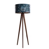 Vloerlamp walnoot hout met velours kap vis dessin 50cm - Tripod Classic