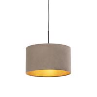 Závesná lampa s velúrovým tienidlom taupe so zlatom 35 cm - Combi